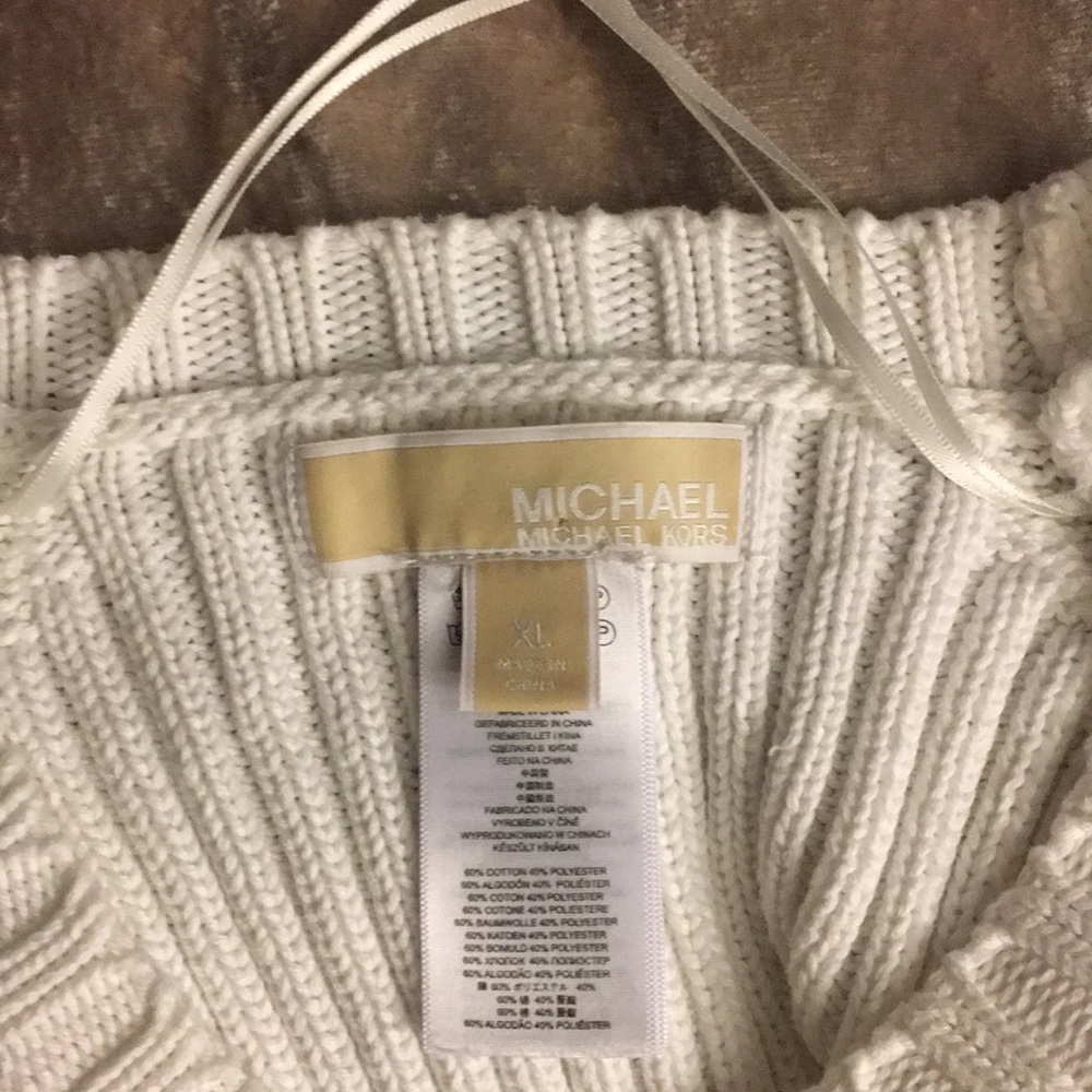 NWOT Michael K. white knit sweater w/ gold zippers - Picture 6 of 6